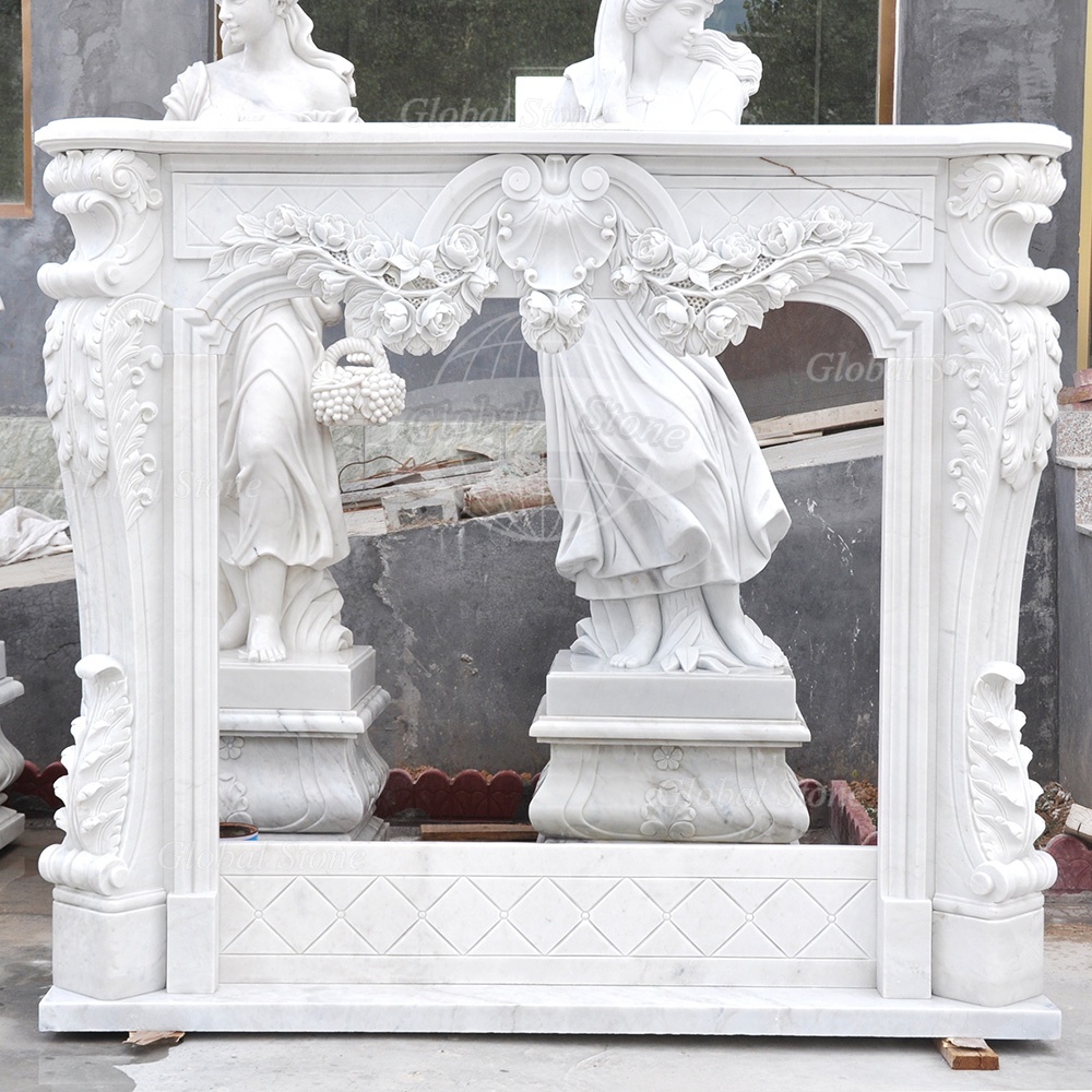 Hand Carved Fireplace Marble Surround for Home