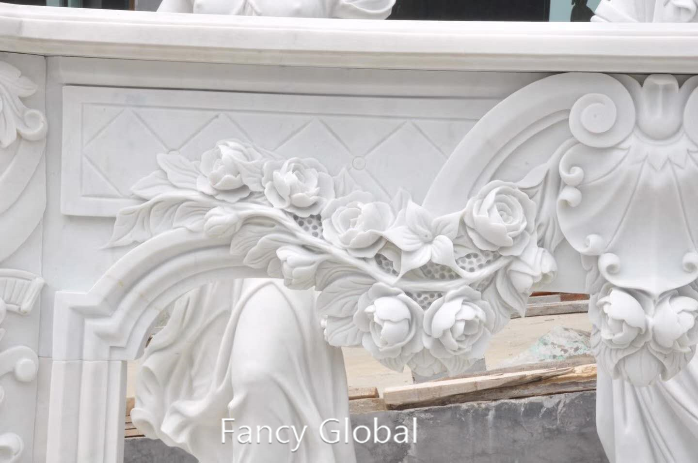 Hand Carved Fireplace Marble Surround for Home - Image 3