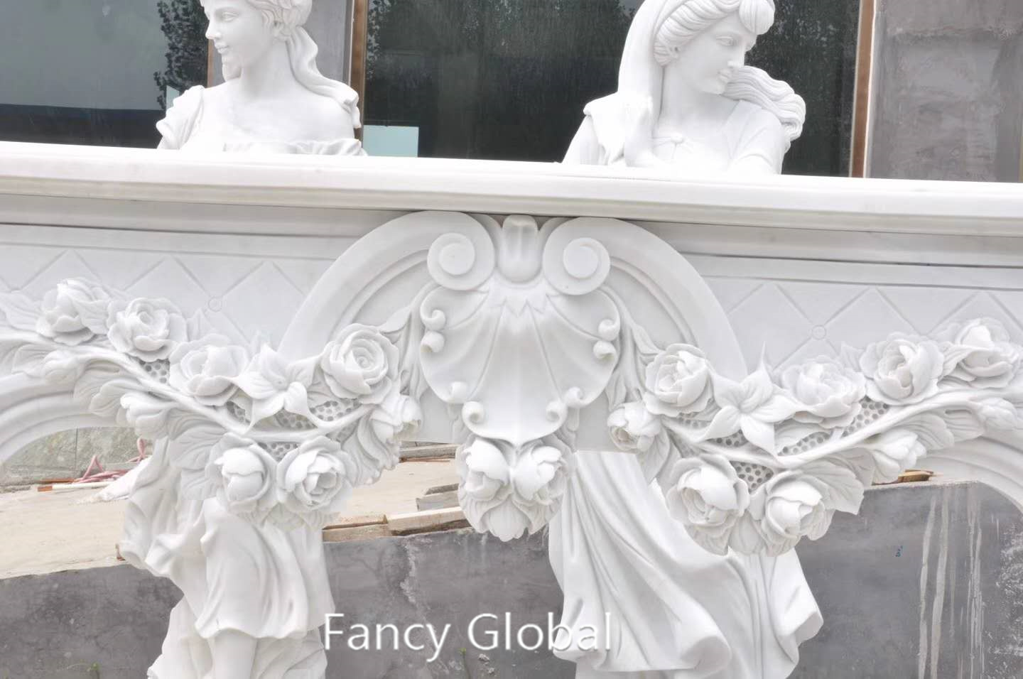Hand Carved Fireplace Marble Surround for Home - Image 4