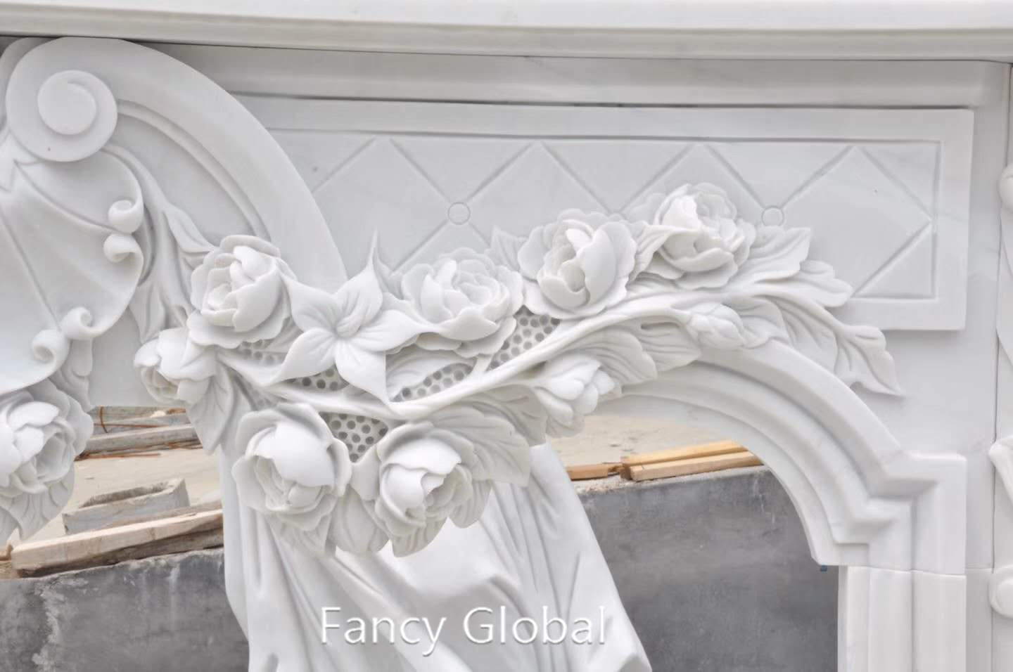 Hand Carved Fireplace Marble Surround for Home - Image 5