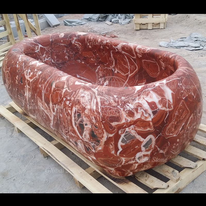 Hot Sell Natural Red Marble Bathtub - Image 3