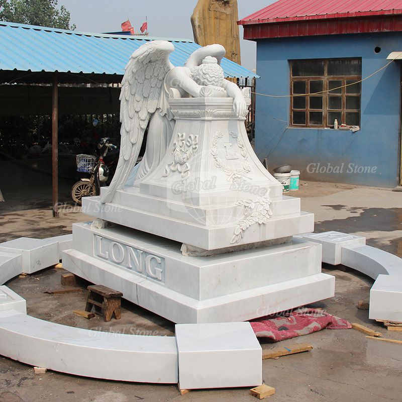 White Marble Weeping Angel Tombstone - Image 2