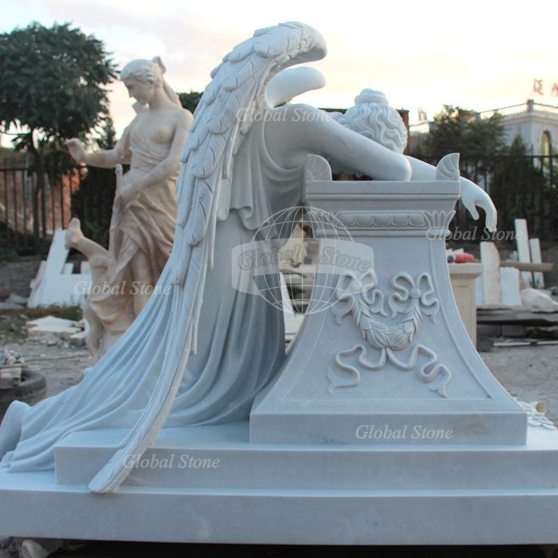 White Marble Weeping Angel Tombstone - Image 3