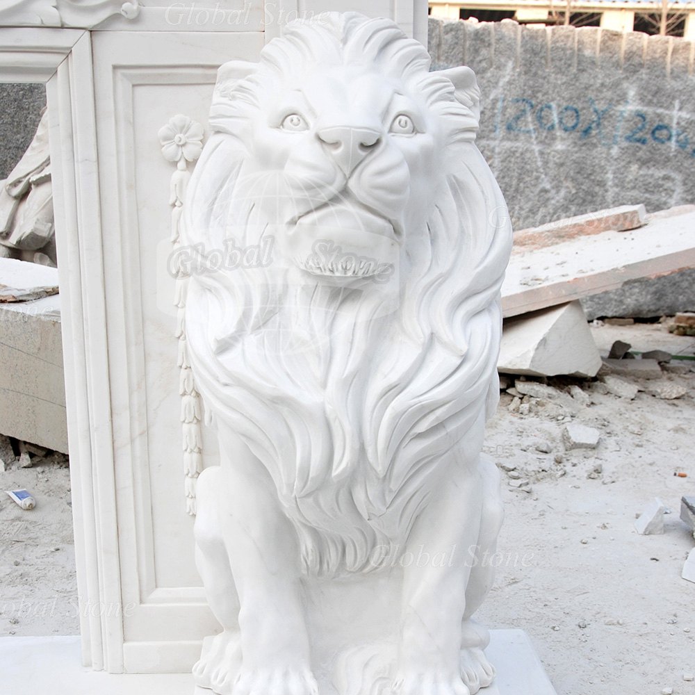 Exquisite Lion Themed White Marble Fireplace Mantel MFP-153 - Image 4