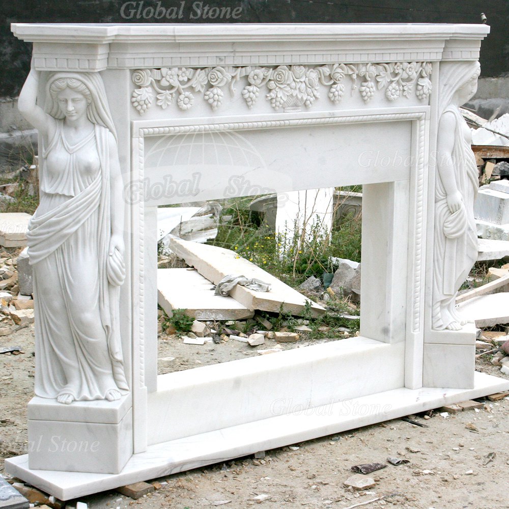 Hand Carved White Marble Fireplace Surround With Figural Maidens MFP-155 - Image 2