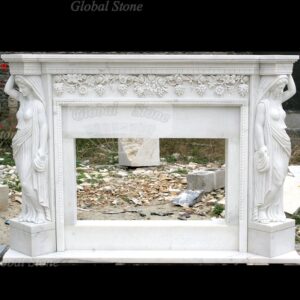 Hand Carved White Marble Fireplace Surround With Figural Maidens  MFP-155