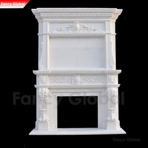 Hand Carved Classic White Overmantel In Natural White Marble MFP-172
