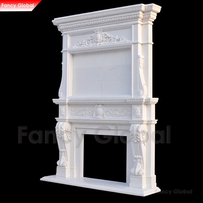 Hand Carved Classic White Overmantel In Natural White Marble MFP-172 - Image 2