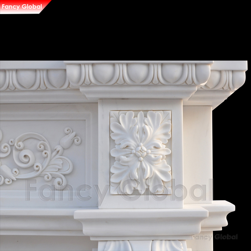Hand Carved Classic White Overmantel In Natural White Marble MFP-172 - Image 4