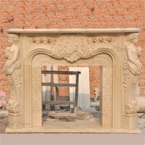 Hand Carved Nature Beige Marble Fireplace Surround MFP-251