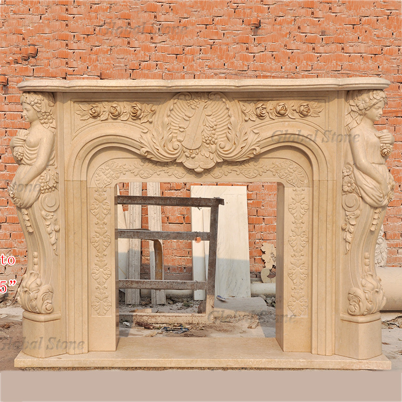 Hand Carved Nature Beige Marble Fireplace Surround MFP-251
