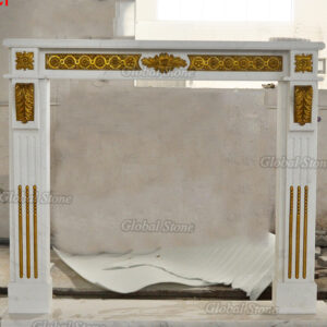 High-Quality French Style Hand Carved Marble Inlaid Bronze Sculpture Fireplace