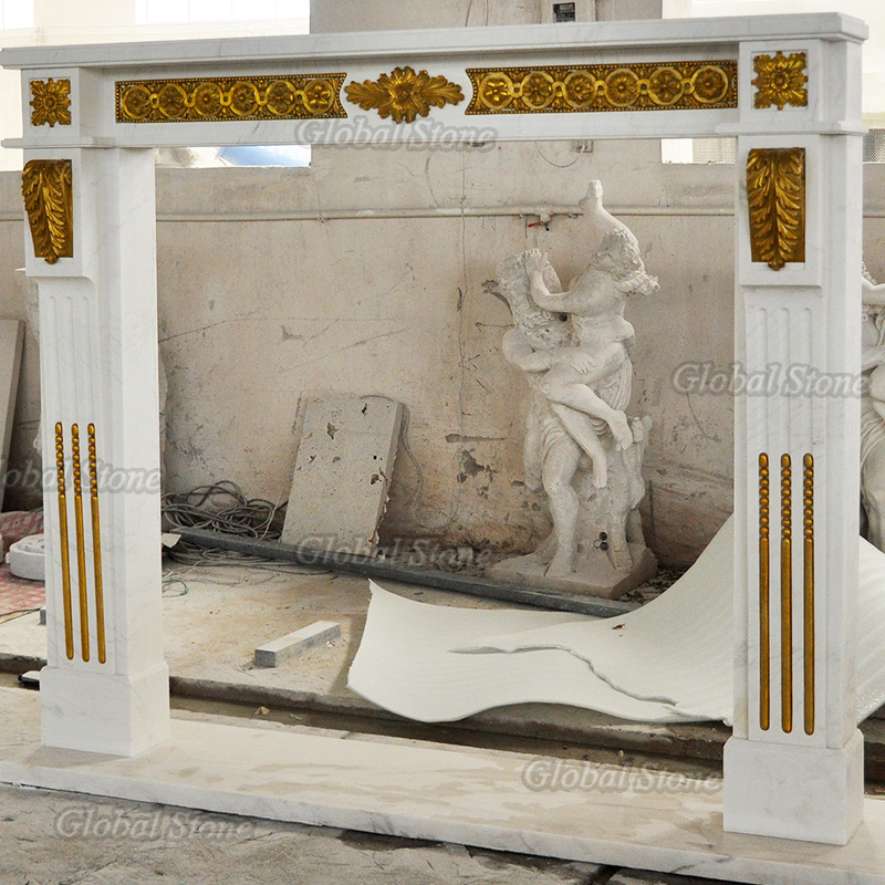 High-Quality French Style Hand Carved Marble Inlaid Bronze Sculpture Fireplace - Image 3