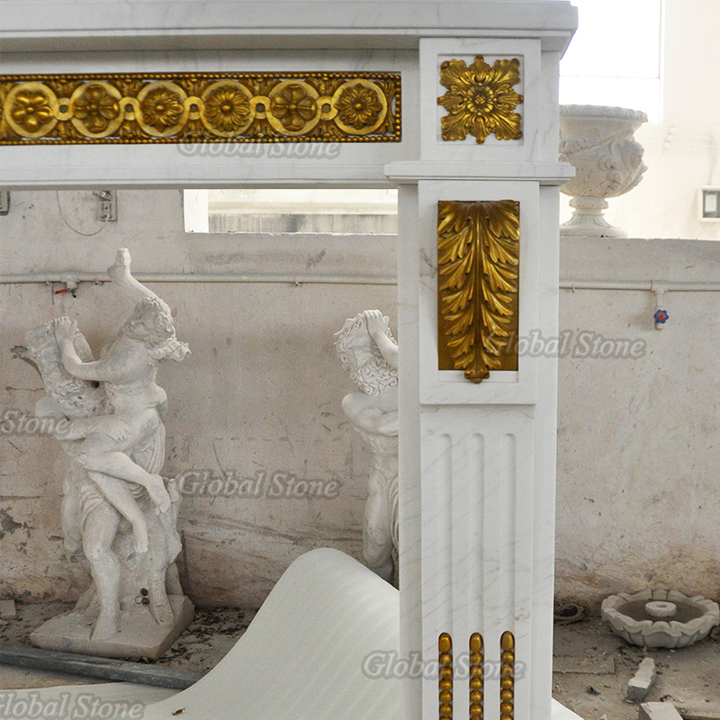 High-Quality French Style Hand Carved Marble Inlaid Bronze Sculpture Fireplace - Image 5
