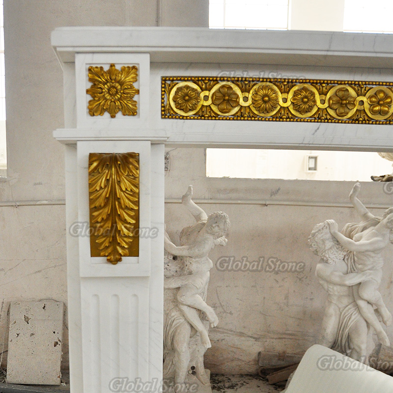 High-Quality French Style Hand Carved Marble Inlaid Bronze Sculpture Fireplace - Image 4