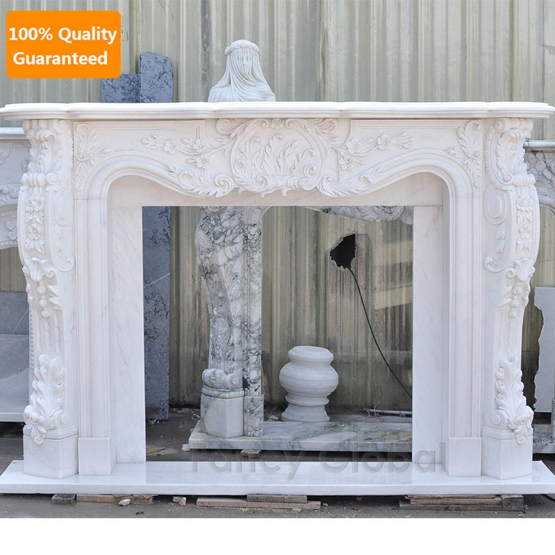 Marble Fireplace Surround-Hand Carved Natural Marble Fireplace Surround For Sale MFP-298