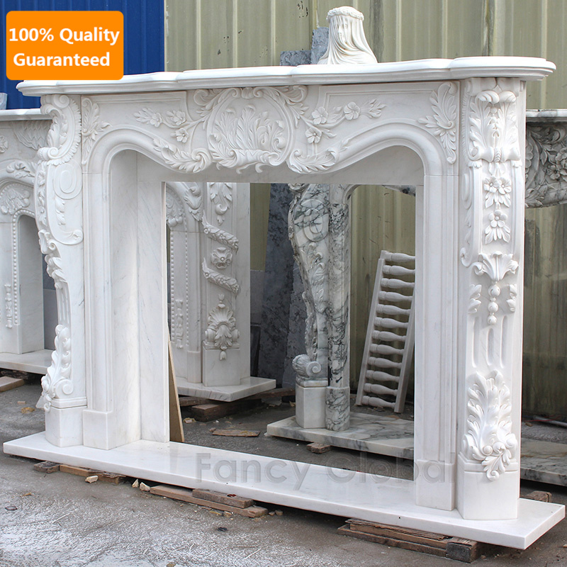 Marble Fireplace Surround-Hand Carved Natural Marble Fireplace Surround For Sale MFP-298 - Image 3