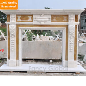 Multi Color Marble Fireplace | Hand Carved Natural Marble Mantel  MFP-299