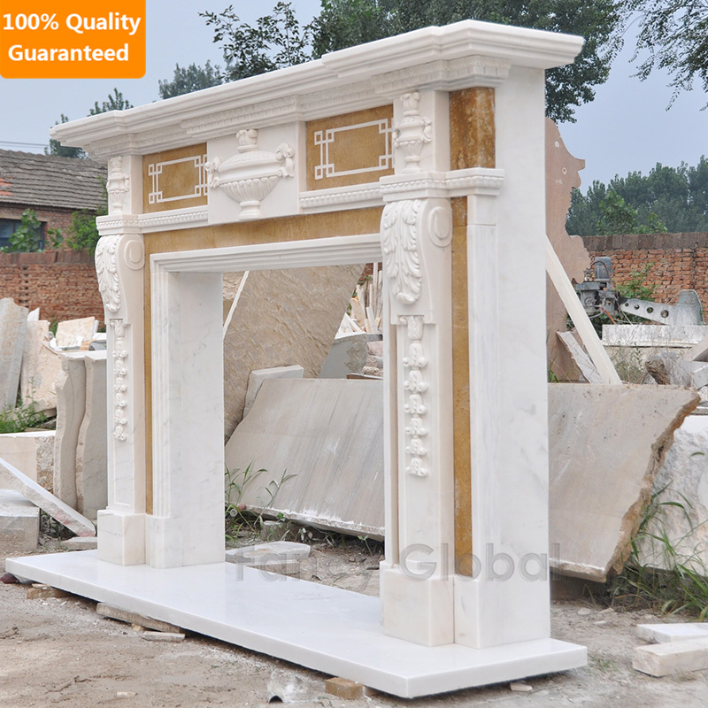 Multi Color Marble Fireplace | Hand Carved Natural Marble Mantel MFP-299 - Image 3