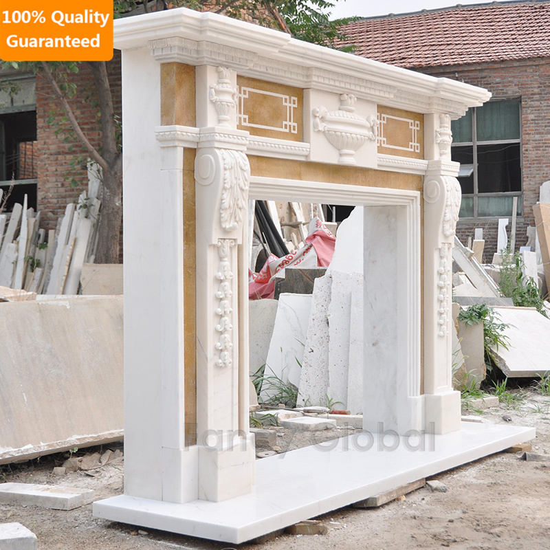 Multi Color Marble Fireplace | Hand Carved Natural Marble Mantel MFP-299 - Image 2