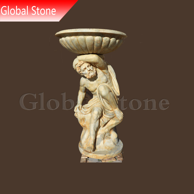 Aged White Marble Atlantes Statue Garden Flowerpot - Image 2