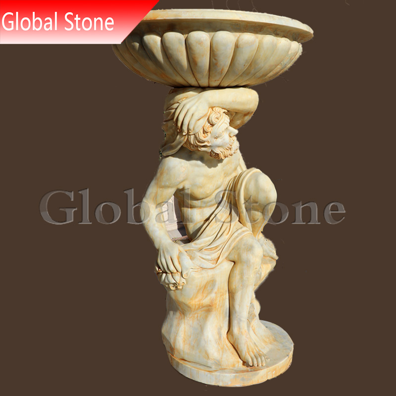 Aged White Marble Atlantes Statue Garden Flowerpot - Image 3