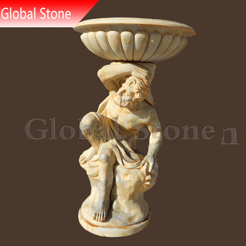 Aged White Marble Atlantes Statue Garden Flowerpot - Image 4