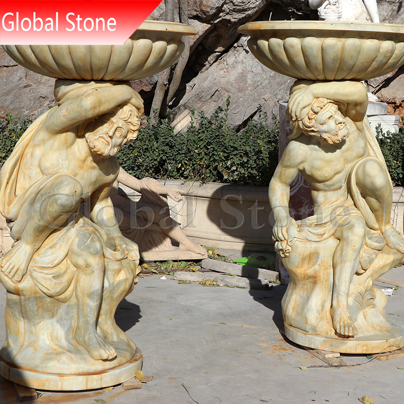 Aged White Marble Atlantes Statue Garden Flowerpot