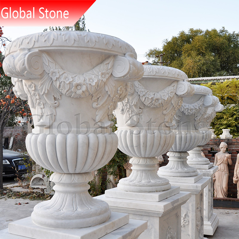 Classic European-style White Marble Flower Pot MGP-609 - Image 2