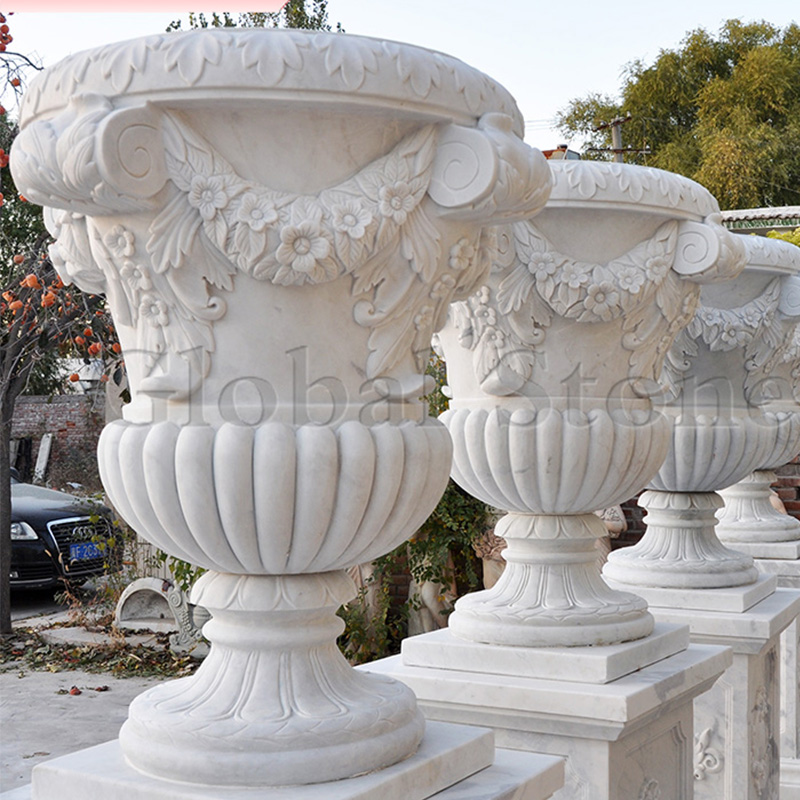Classic European-style White Marble Flower Pot MGP-609 - Image 3
