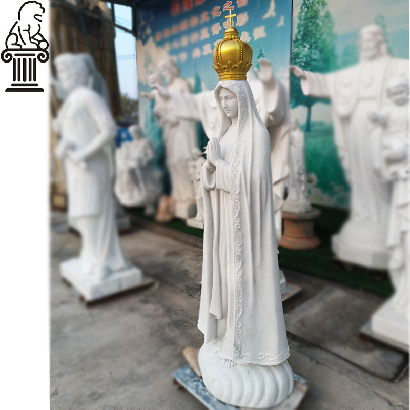Natural marble Virgin Mary statue with folded praying hands MCS-103 - Image 3