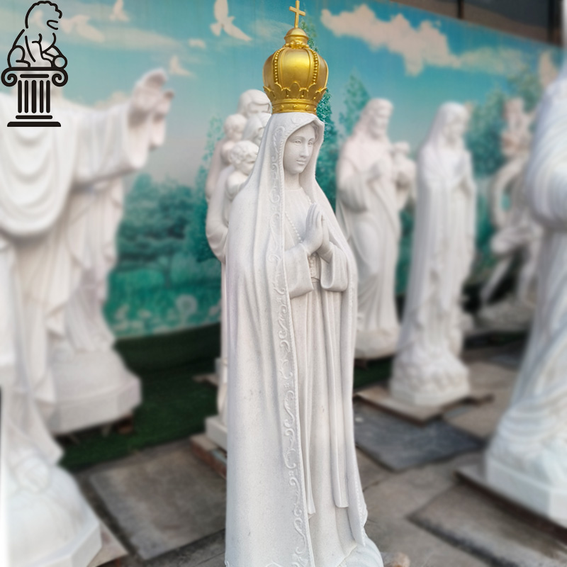Natural marble Virgin Mary statue with folded praying hands MCS-103 - Image 2