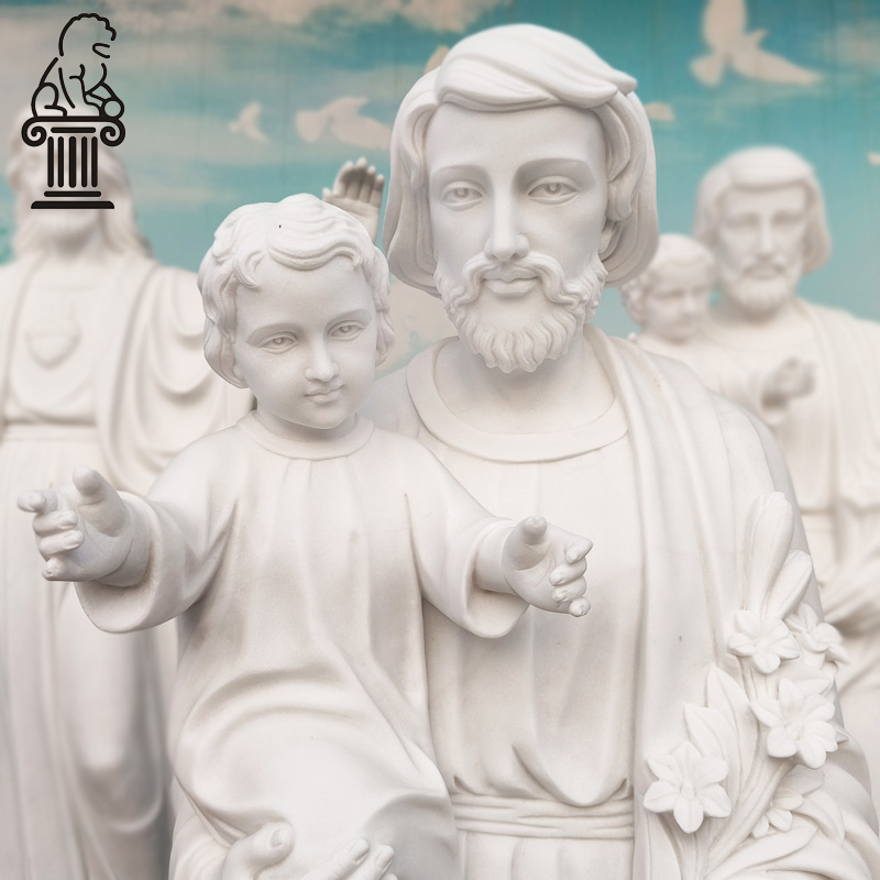 Hand‑carved white marble Holy Father and Child statue MCS-104 - Image 4