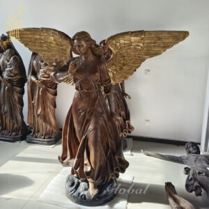 Bronze Angel Statue With Golden Wings | Life‑Size Religious Sculpture MBS-107