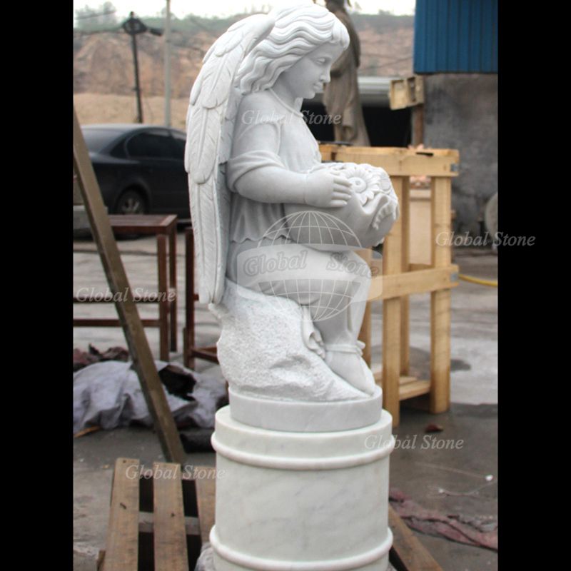 Hand‑Carved Child Angel Holding Flowers Memorial for Church & Memorial Garden MEM-109 - Image 2