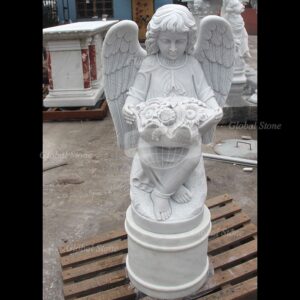 Hand‑Carved Child Angel Holding Flowers Memorial for Church & Memorial Garden MEM-109