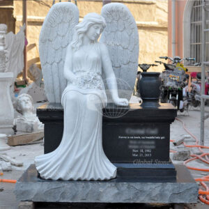 Marble Seated Angel on Bench | Rose Memorial Statue