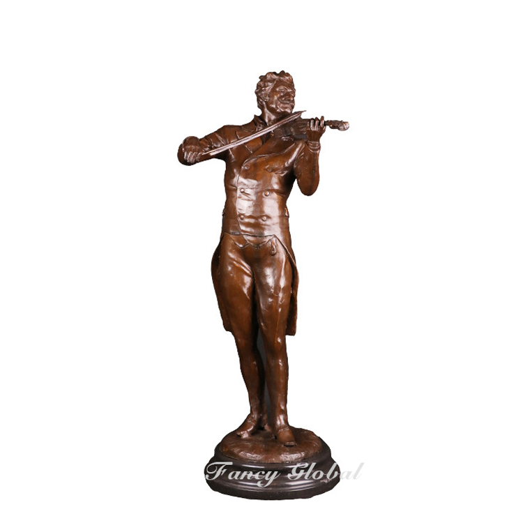 Bronze Violin Player Musician Statue For hotel & cultural landscape decor