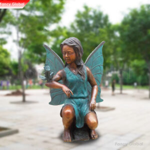 Bronze Garden Angel Statue Outdoor Sitting Bronze Fairy Sculpture with Bird MBS-664