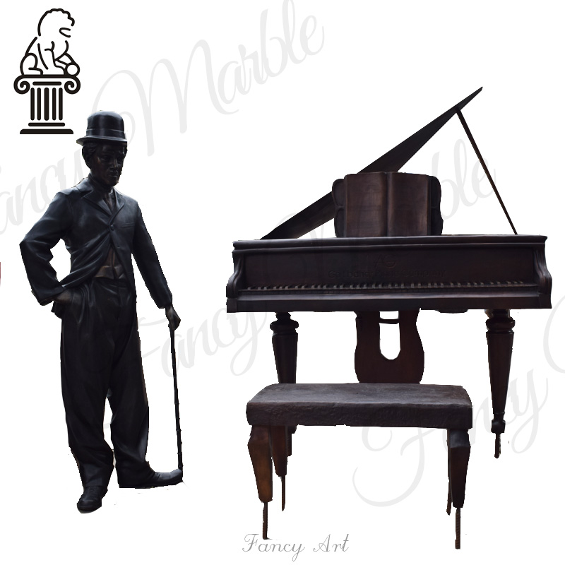 Lost‑wax Casting Bronze Musician Man & Grand Piano Sculpture | Life‑Size Statue MBS-106