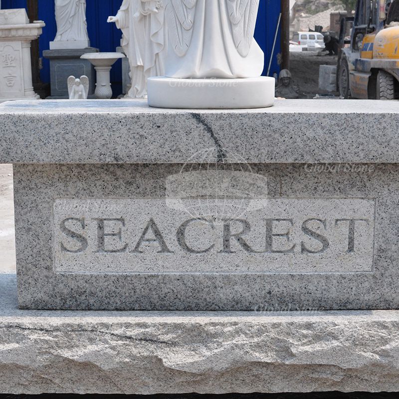 Grey Granite Monument with White Marble Praying Angel & Two Urns MEM-115 - Image 4