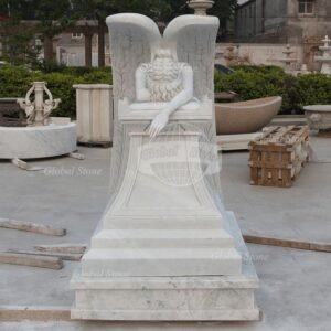 White Marble Angel of Grief Weeping Angel Tombstone MEM-156