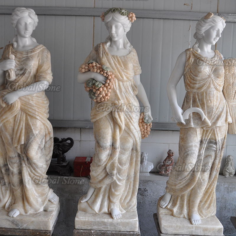Multi Color Onyx & White Marble Four Seasons Statue For Dectoration - Image 2