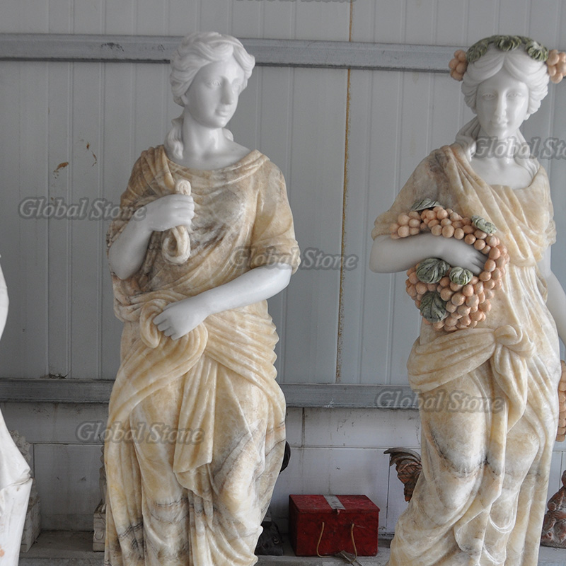 Multi Color Onyx & White Marble Four Seasons Statue For Dectoration - Image 3