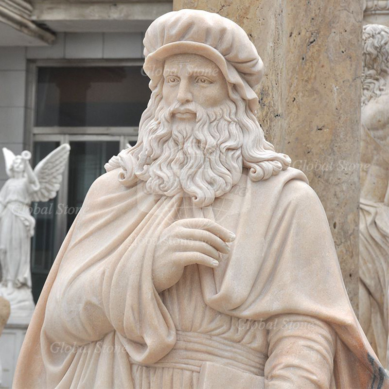 Leonardo da Vinci Renaissance Scholar Statue historical figure marble statue MS-565 - Image 3