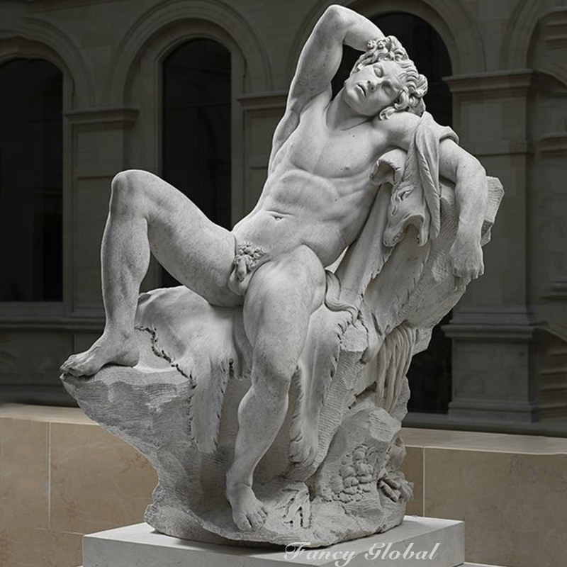 Hand carved white marble Barberini Faun Sleeping statue - Image 2